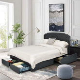 Full Grey Linen Adjustable Headboard 4-Drawer Bed